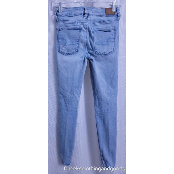 American Eagle Hi-Rise Jegging Distressed Light Wash Jeans size 2 Regular - Picture 4 of 7